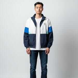 Gym King Retro Shell Jacket Navy/White Colorblock Zip Size XL